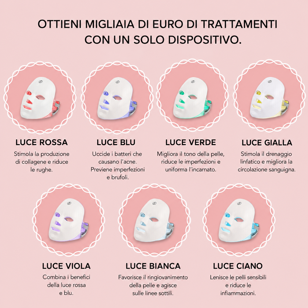 Silver Rose | Maschera Viso LED 7 in 1
