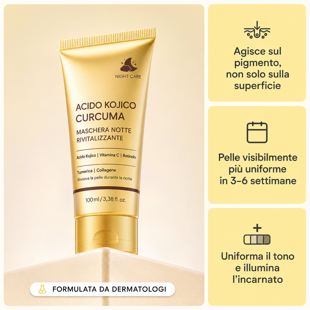 Maschera Notte anti-macchie all'acido kojico e curcuma